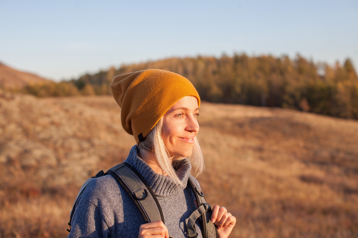 Middle-aged woman hiking