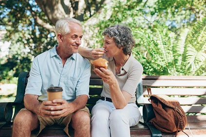 Retired Couple On Park Bench