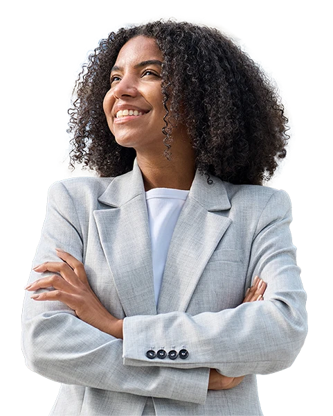 Woman with arms crossed looking up