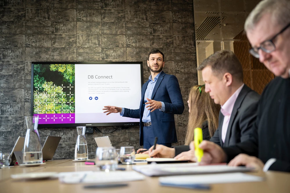 Sales team member delivering a presentation