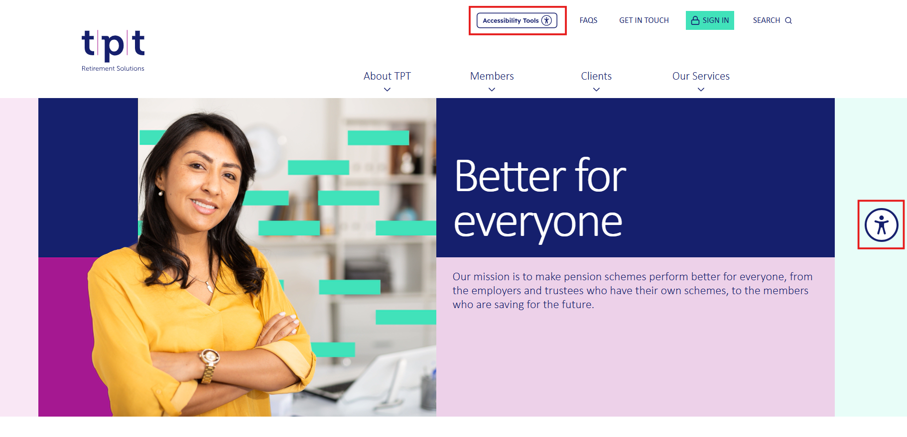 The TPT website with areas highlighting how to access the toolbar at the top and side of the homepage